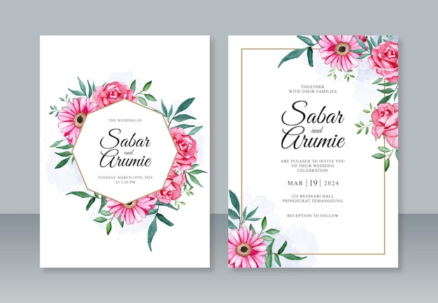 Modèle D'invitation De Mariage Avec Aquarelle Florale