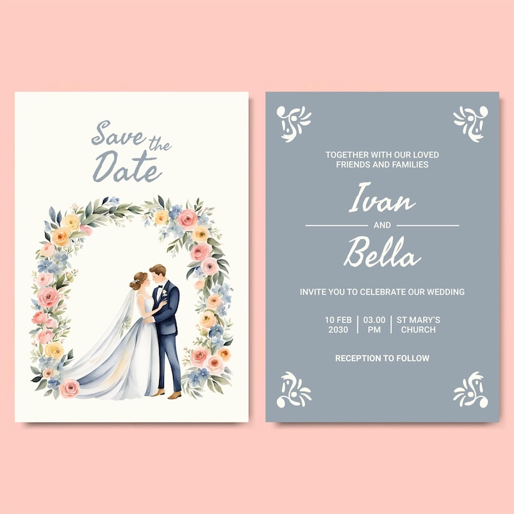 Vecteur modèle d'invitation de mariage à l'aquarelle