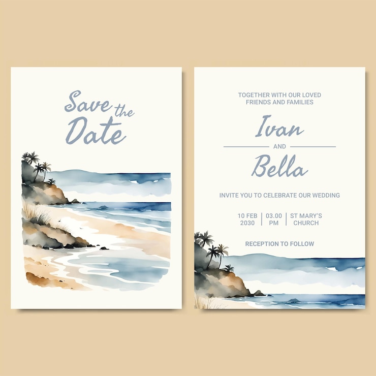 Vecteur modèle d'invitation de mariage à l'aquarelle