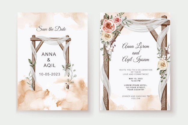 Modèle D'invitation De Mariage D'arche Florale Aquarelle