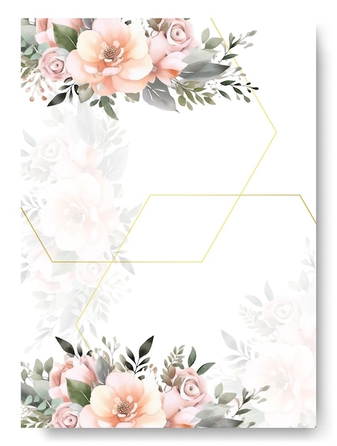 Vecteur modèle d'invitation de mariage avec une belle fleur d'azalée nue ensemble de carte d'invitation de mariage florale aquarelle fleur et feuilles