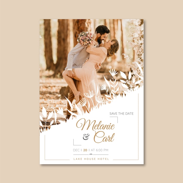 Vecteur modèle d'invitation de mariage belle avec photo