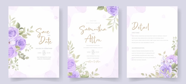 Modèle D'invitation De Mariage Avec De Belles Fleurs Et Feuilles