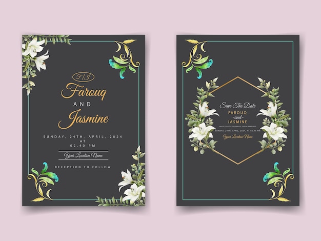 Modèle D'invitation De Mariage De Belles Fleurs Et Feuilles