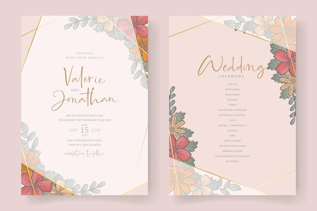 Modèle D'invitation De Mariage Avec Contour Floral De Couleur Dégradée