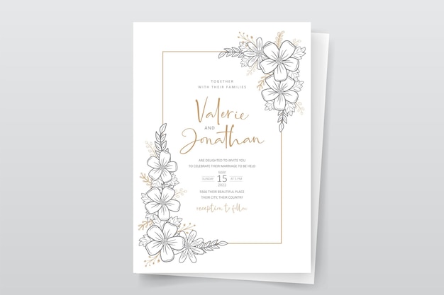 Modèle D'invitation De Mariage Avec Décoration De Contour Floral