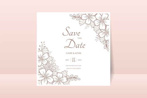 Modèle D'invitation De Mariage Avec Décoration De Contour Floral