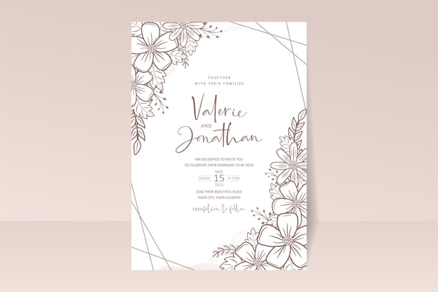 Modèle D'invitation De Mariage Avec Décoration De Contour Floral