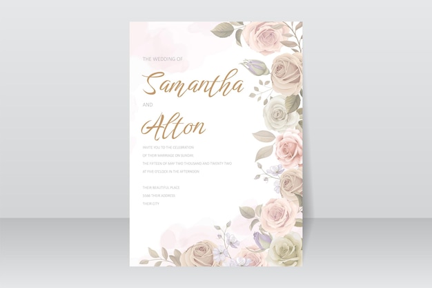 Modèle D'invitation De Mariage Avec Décoration Florale Et Feuilles