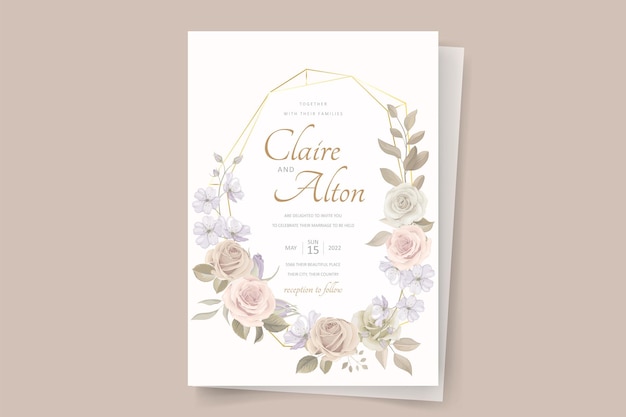 Modèle D'invitation De Mariage Avec Décoration Florale Et Feuilles