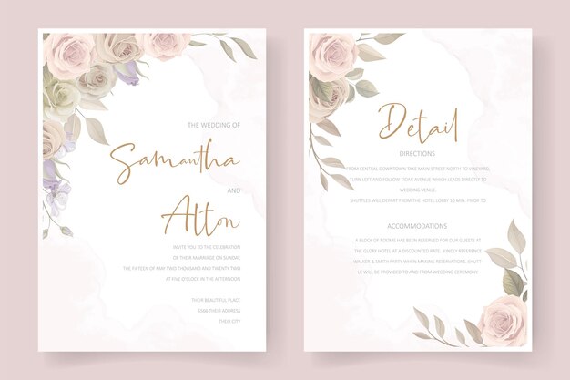 Modèle D'invitation De Mariage Avec Décoration Florale Et Feuilles