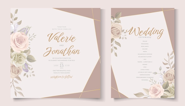 Modèle D'invitation De Mariage Avec Décoration Florale Et Feuilles