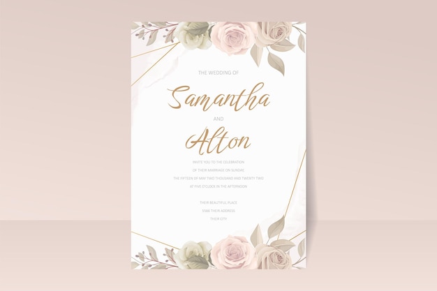 Modèle D'invitation De Mariage Avec Décoration Florale Et Feuilles