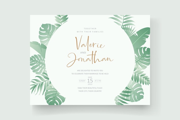 Modèle D'invitation De Mariage Avec Un Design De Feuille De Palmier Tropical