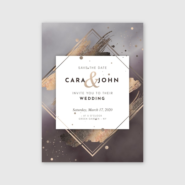 Modèle d'invitation de mariage avec détails dorés