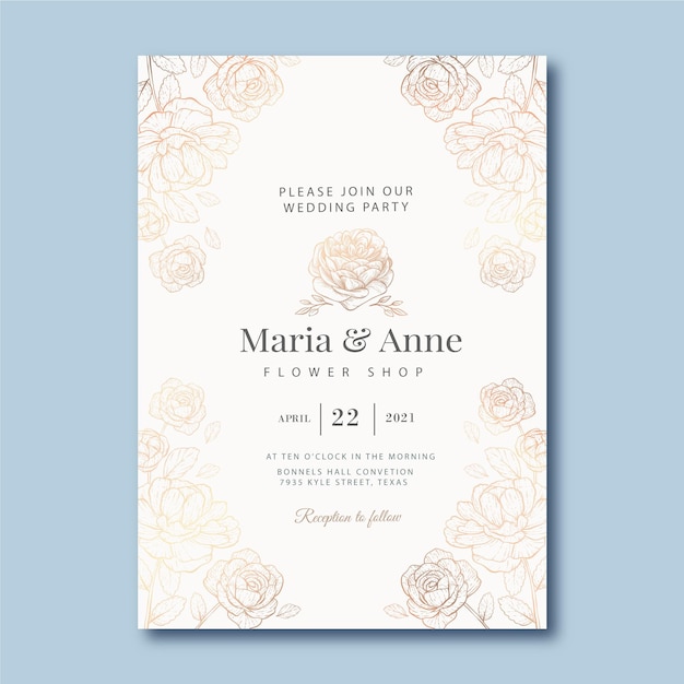 Modèle D'invitation De Mariage Doré Dessiné à La Main