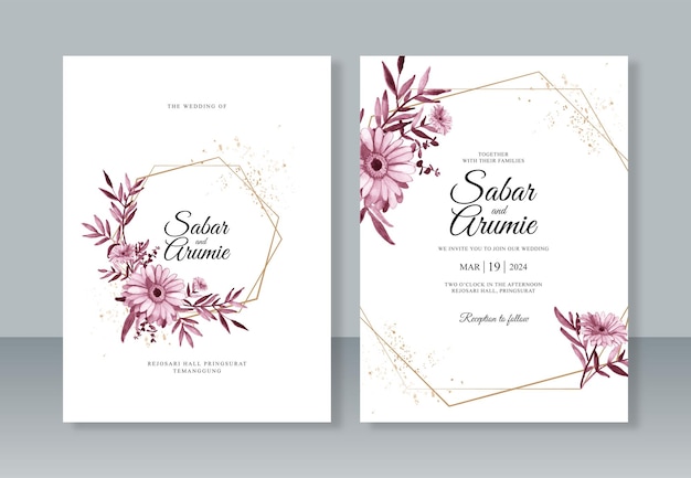 Modèle D'invitation De Mariage élégant Avec Aquarelle Florale Et Géométrique