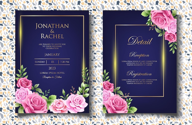 Modèle D'invitation De Mariage élégant Avec De Belles Feuilles Florales