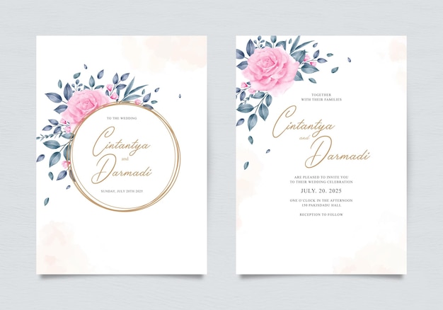 Modèle D'invitation De Mariage élégant Avec De Belles Roses Et Feuilles