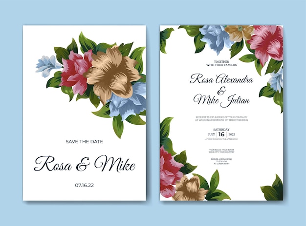 Modèle D'invitation De Mariage élégant Avec Décoration Florale