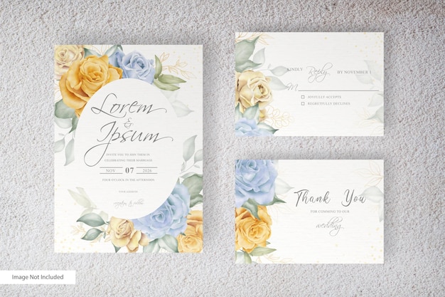 Modèle D'invitation De Mariage élégant Avec Fleur Aquarelle Et Feuilles