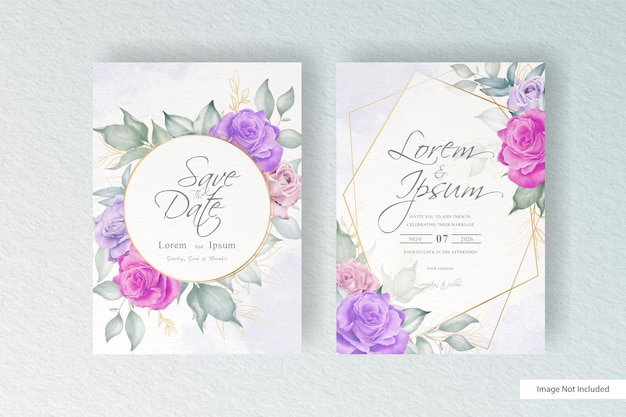 Modèle D'invitation De Mariage élégant Avec Fleur Aquarelle Et Feuilles