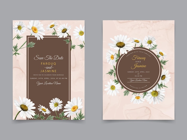 Vecteur modèle d'invitation de mariage élégant avec des fleurs de marguerite