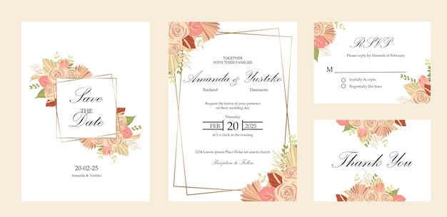 Un Modèle D'invitation De Mariage élégant Avec Des Fleurs Séchées Et Des Feuilles De Décoration De Style Boho