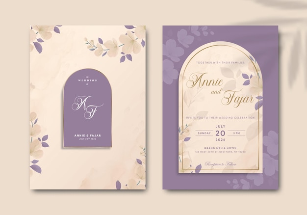 modèle d'invitation de mariage élégant avec illustration aquarelle vecteur premium