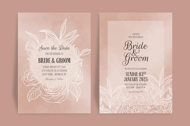 Modèle D'invitation De Mariage élégant Serti De Décoration De Feuilles Florales