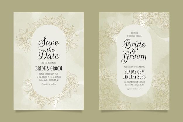 Modèle d'invitation de mariage élégant serti de feuilles florales