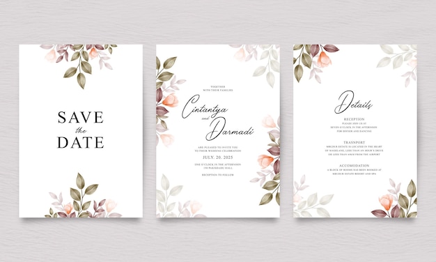 Modèle D'invitation De Mariage élégant à Trois Côtés Avec Aquarelle Florale