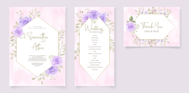 Modèle D'invitation De Mariage élégant Avec Violet Floral