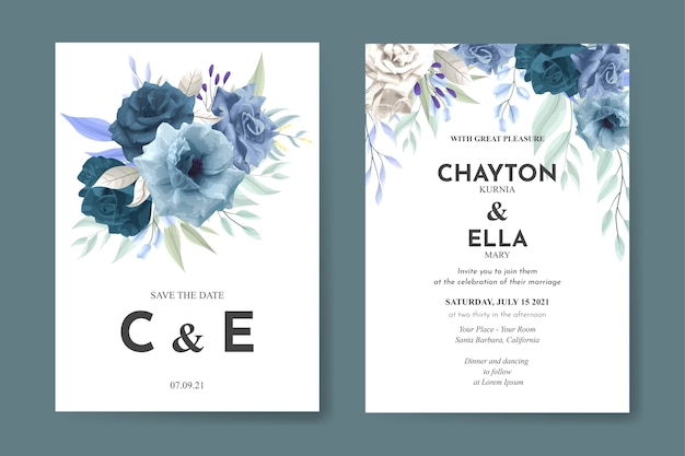 Modèle D'invitation De Mariage Avec Ensemble De Fleurs Rose Bleu