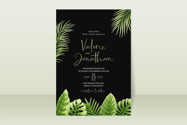 Modèle D'invitation De Mariage Avec Des Feuilles D'été Tropicales Réalistes