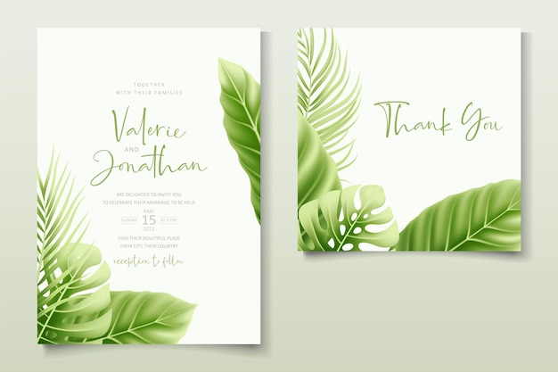 Modèle D'invitation De Mariage Avec Des Feuilles D'été Tropicales Réalistes