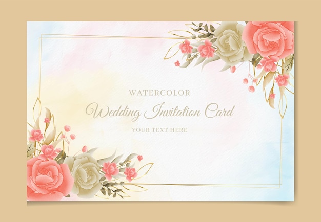 Modèle D'invitation De Mariage Avec Des Feuilles Et Des Fleurs à L'aquarelle