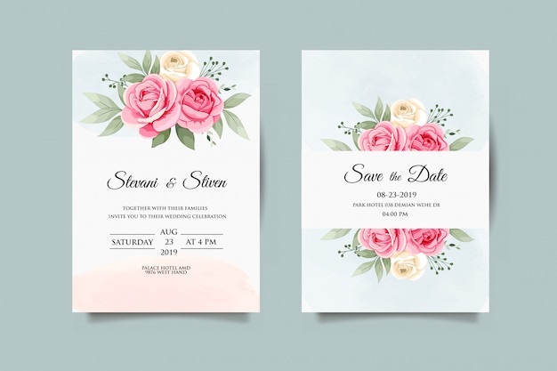 Vecteur modèle d'invitation de mariage avec fleur de beauté