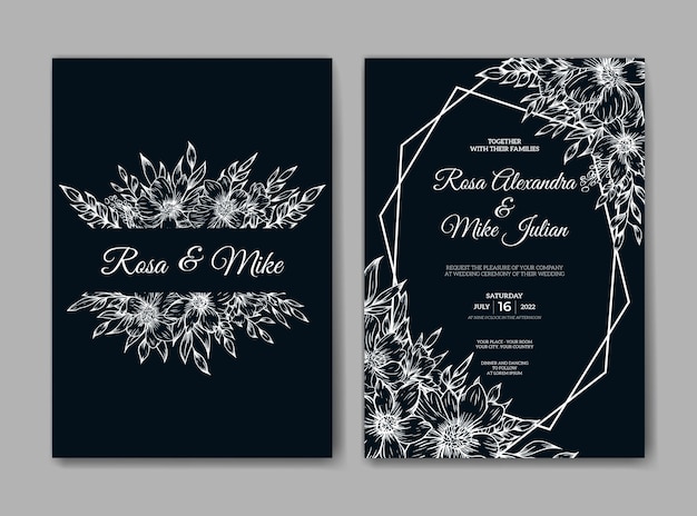 Modèle d'invitation de mariage avec fleur de contour or