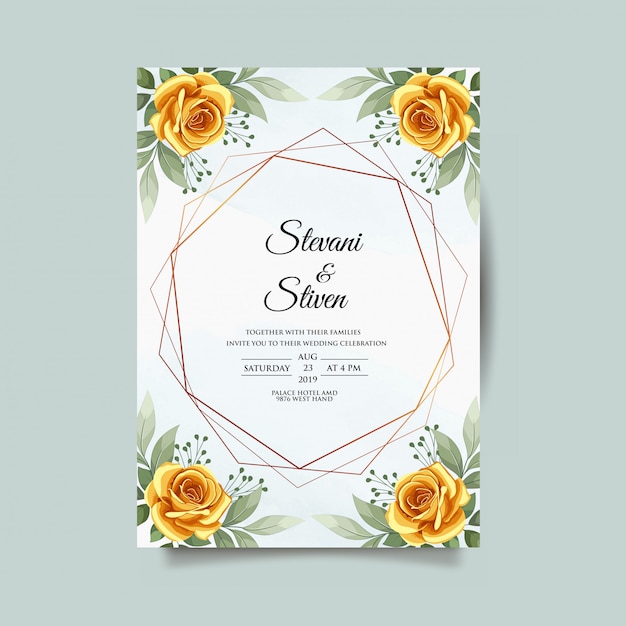 Vecteur modèle d'invitation de mariage avec fleur d'or