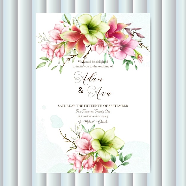 Modèle D'invitation De Mariage Avec Des Fleurs D'amaryllis Aquarelle