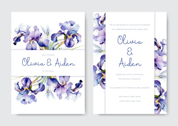 Modèle D'invitation De Mariage à Fleurs Violettes Aquarelle Avec Fleurs