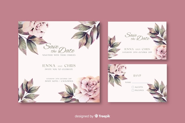 Modèle D'invitation De Mariage Floral Aquarelle