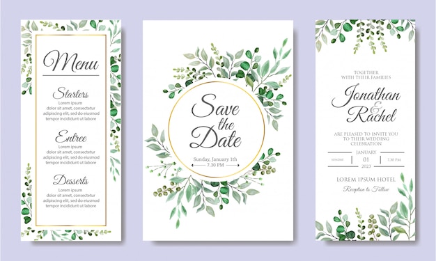 Modèle d'invitation de mariage floral aquarelle