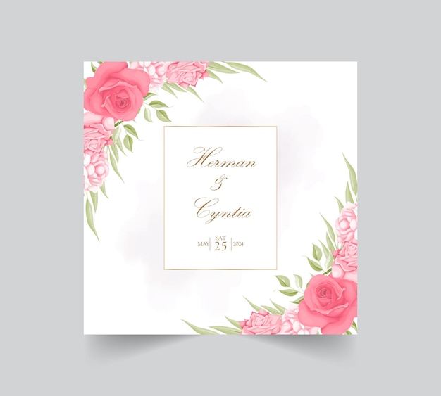 Vecteur modèle d'invitation de mariage floral avec une belle décoration de fleurs et de feuilles