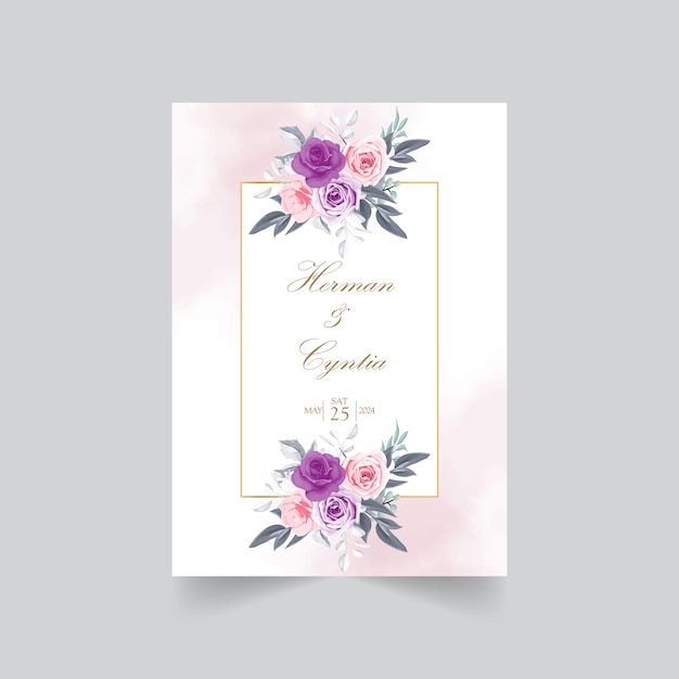 Vecteur modèle d'invitation de mariage floral avec une belle décoration de fleurs et de feuilles