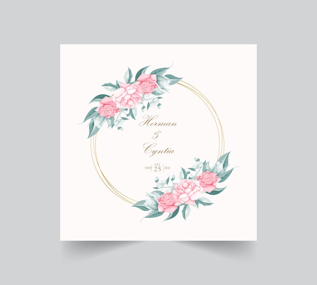 Vecteur modèle d'invitation de mariage floral avec une belle décoration de fleurs et de feuilles