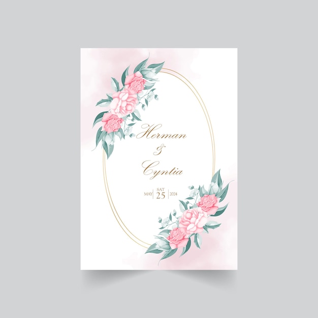 Vecteur modèle d'invitation de mariage floral avec une belle décoration de fleurs et de feuilles