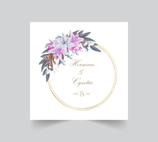 Vecteur modèle d'invitation de mariage floral avec une belle décoration de fleurs et de feuilles