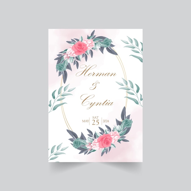 Modèle D'invitation De Mariage Floral Avec Une Belle Décoration De Fleurs Et De Feuilles